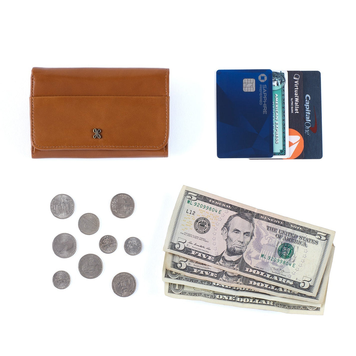 HOBO Recommended - Jill Trifold Wallet In Polished Leather - Truffle