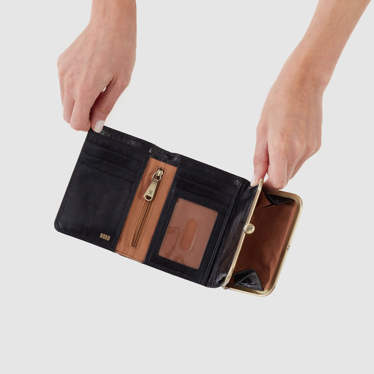 HOBO Customer Favorite - Robin Compact Wallet In Polished Leather - Black