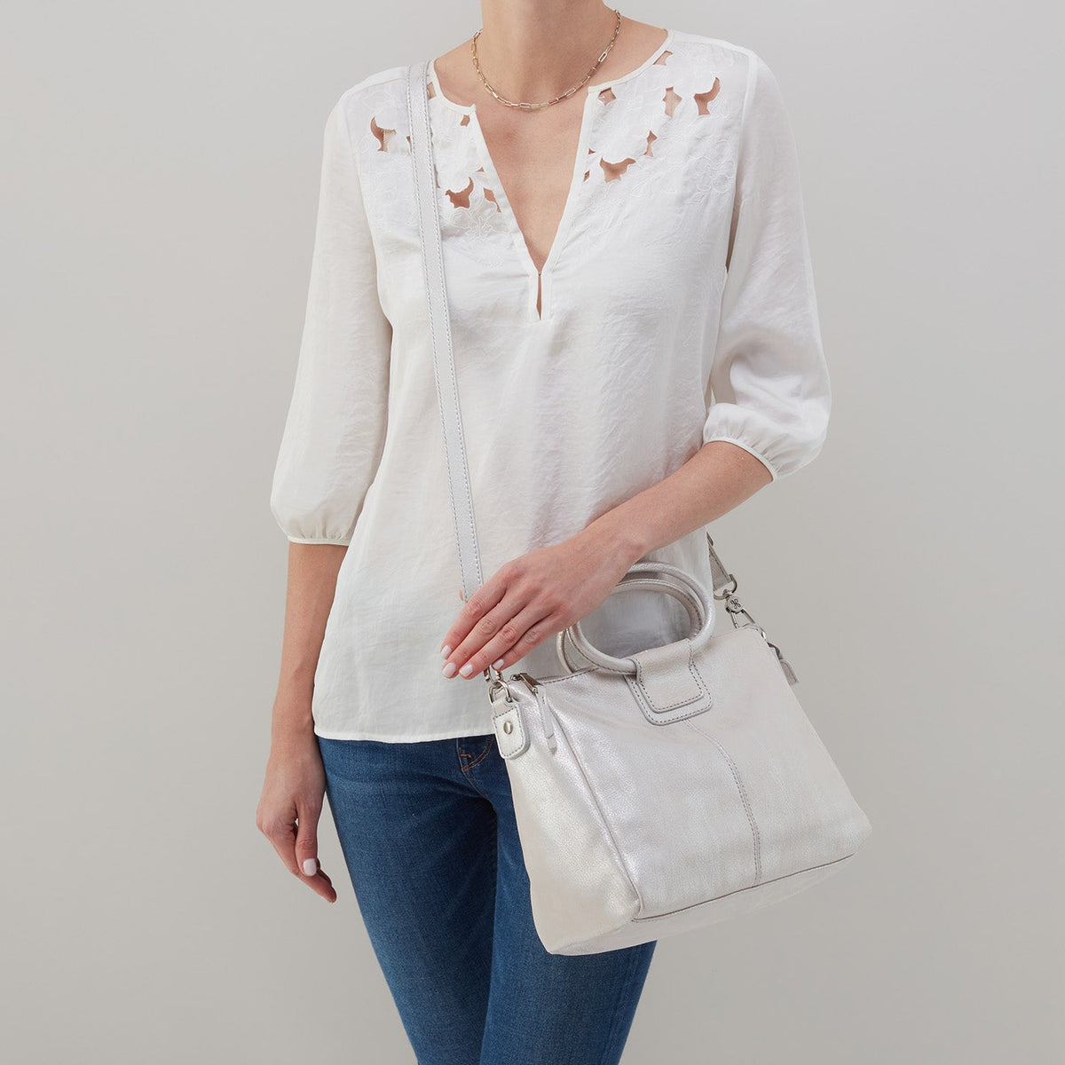 HOBO Everyday - Sheila Medium Satchel In Metallic Leather - Silver