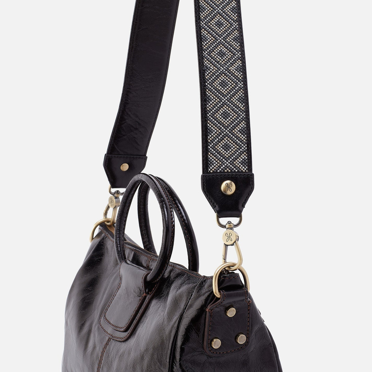 HOBO Popular - Beaded Guitar Strap In Polished Leather - Black