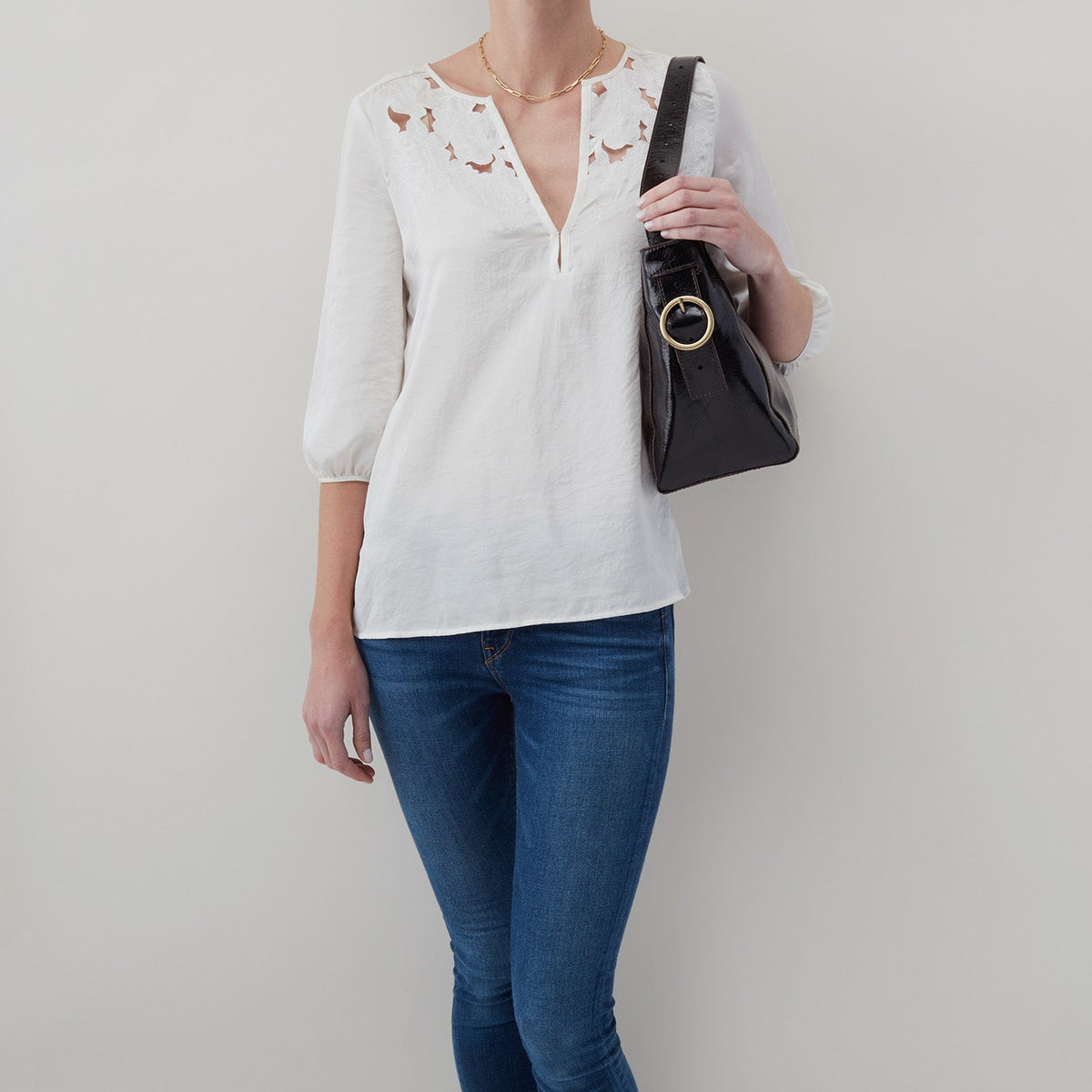 HOBO Quality - Render Shoulder Bag In Polished Leather - Natural