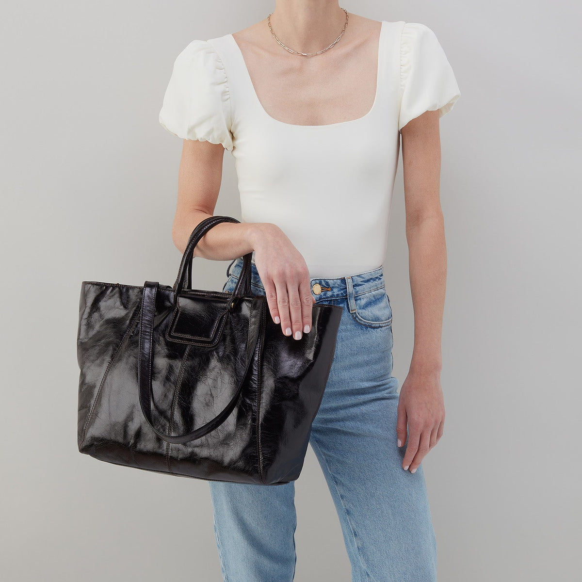 HOBO Customer Favorite - Sheila East-West Tote In Polished Leather - Black