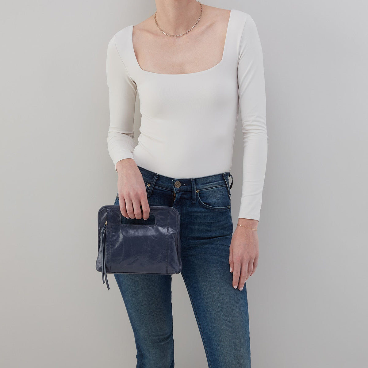 HOBO Customer Favorite - Ace Clutch In Polished Leather - Blue Stone