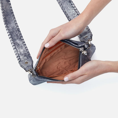 HOBO Premium - Darcy Crossbody In Metallic Leather - Blue Pewter