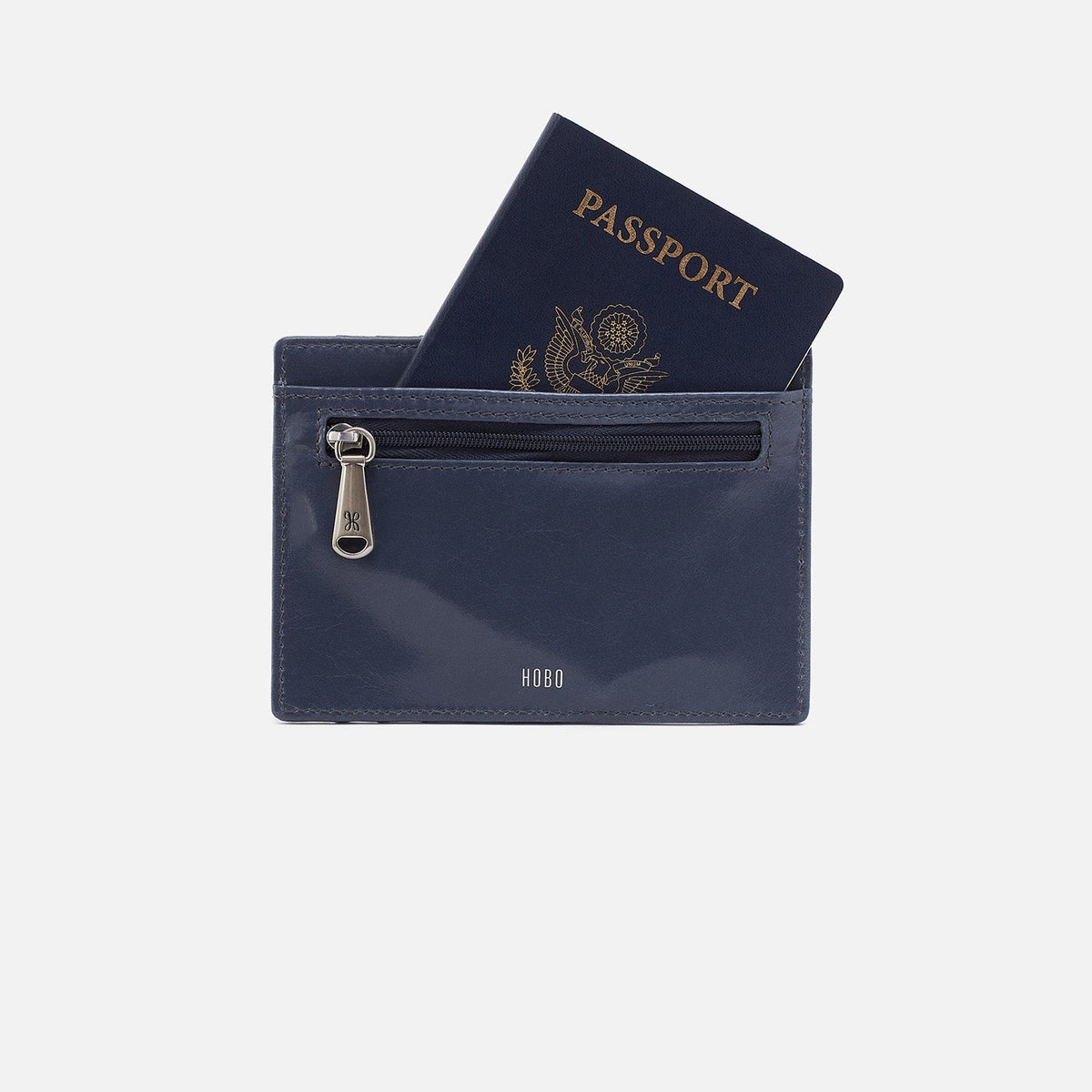 HOBO Great Value - Euro Slide Card Case In Polished Leather - Blue Stone