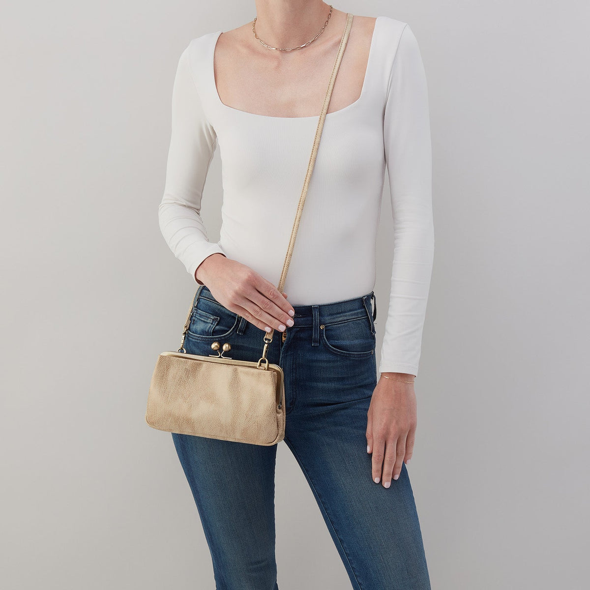 HOBO Hot Sale - Lauren Frame Crossbody In Metallic Leather - Gold Leaf