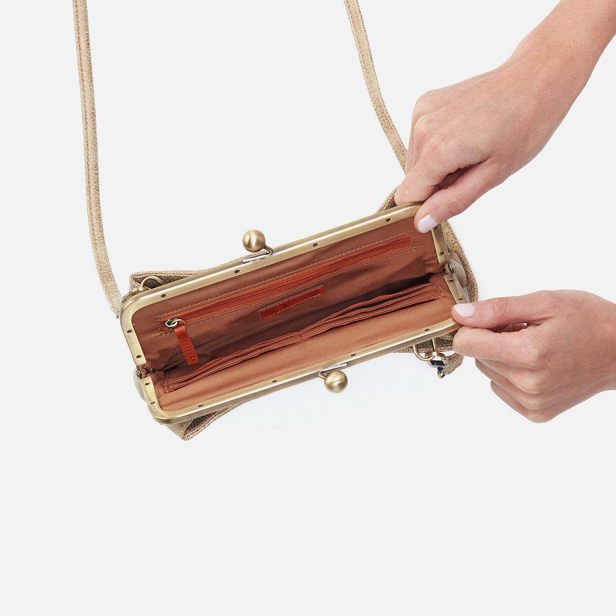 HOBO Hot Sale - Lauren Frame Crossbody In Metallic Leather - Gold Leaf