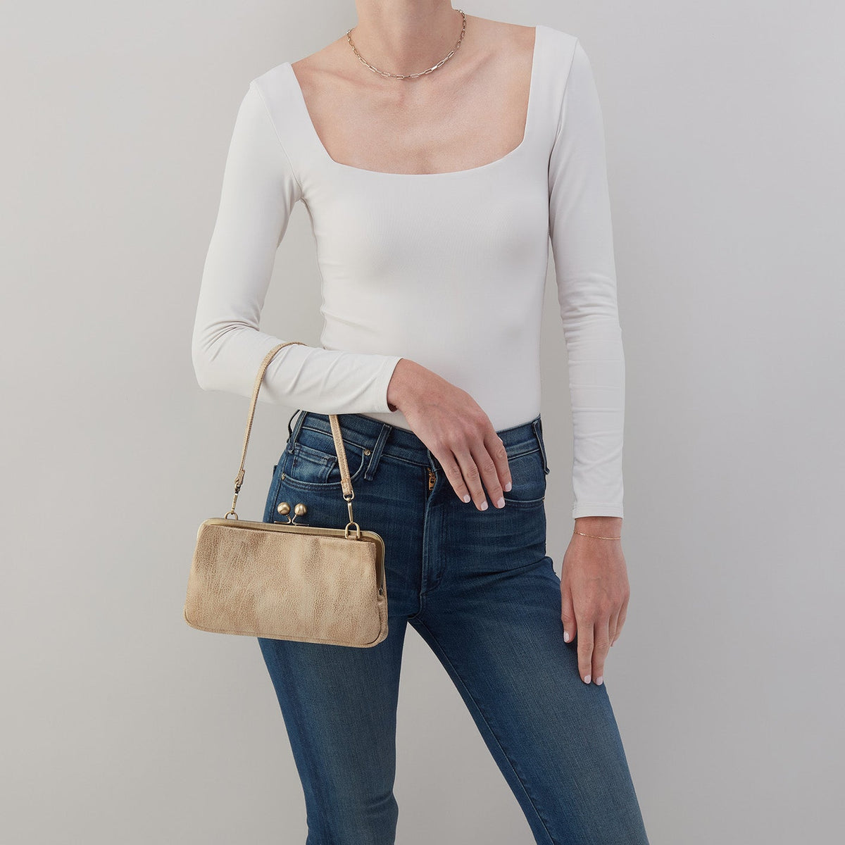 HOBO Hot Sale - Lauren Frame Crossbody In Metallic Leather - Gold Leaf