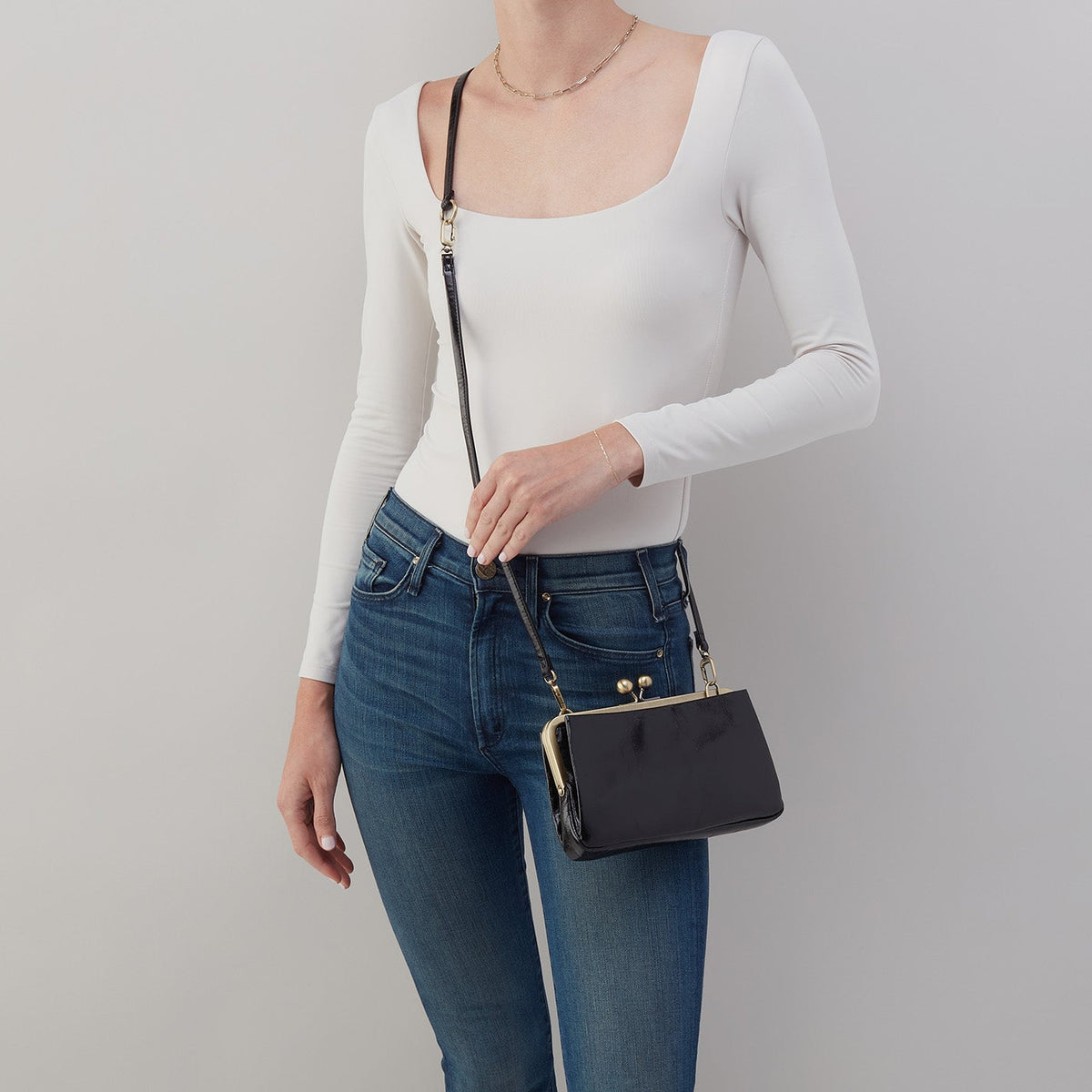 HOBO Customer Favorite - Lauren Frame Crossbody In Polished Leather - Black