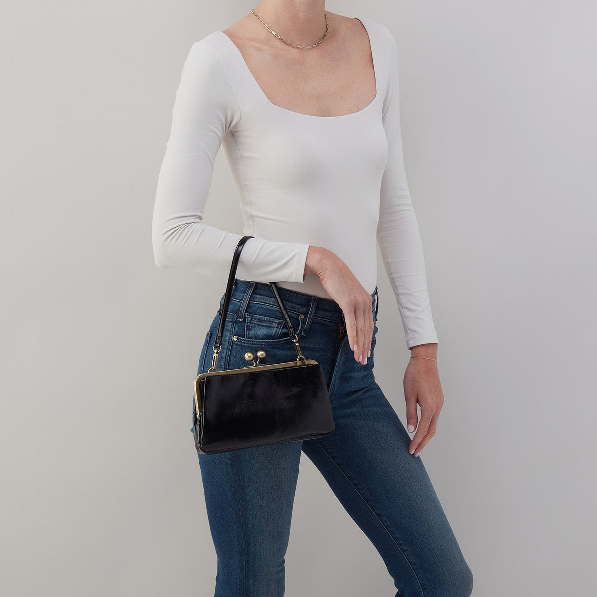 HOBO Customer Favorite - Lauren Frame Crossbody In Polished Leather - Black