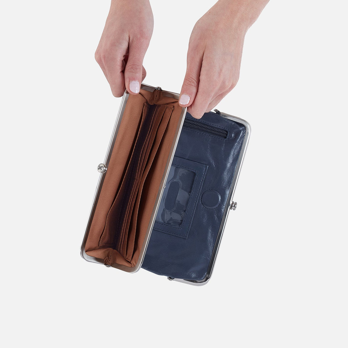 HOBO Latest - Lauren Clutch-Wallet In Polished Leather - Blue Stone