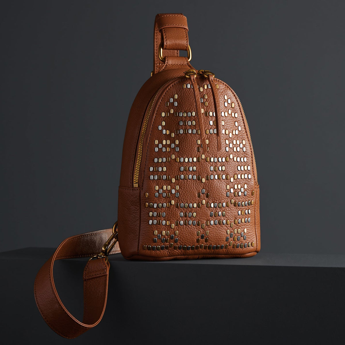 HOBO Sale - Fern Sling In Pebbled Leather - Warm Honey Pixel Studded