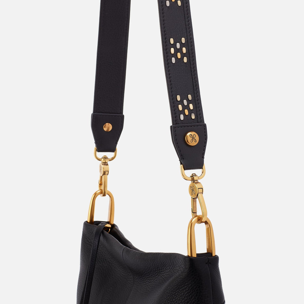 HOBO Featured - Flat Stud Guitar Strap In Polished Leather - Black