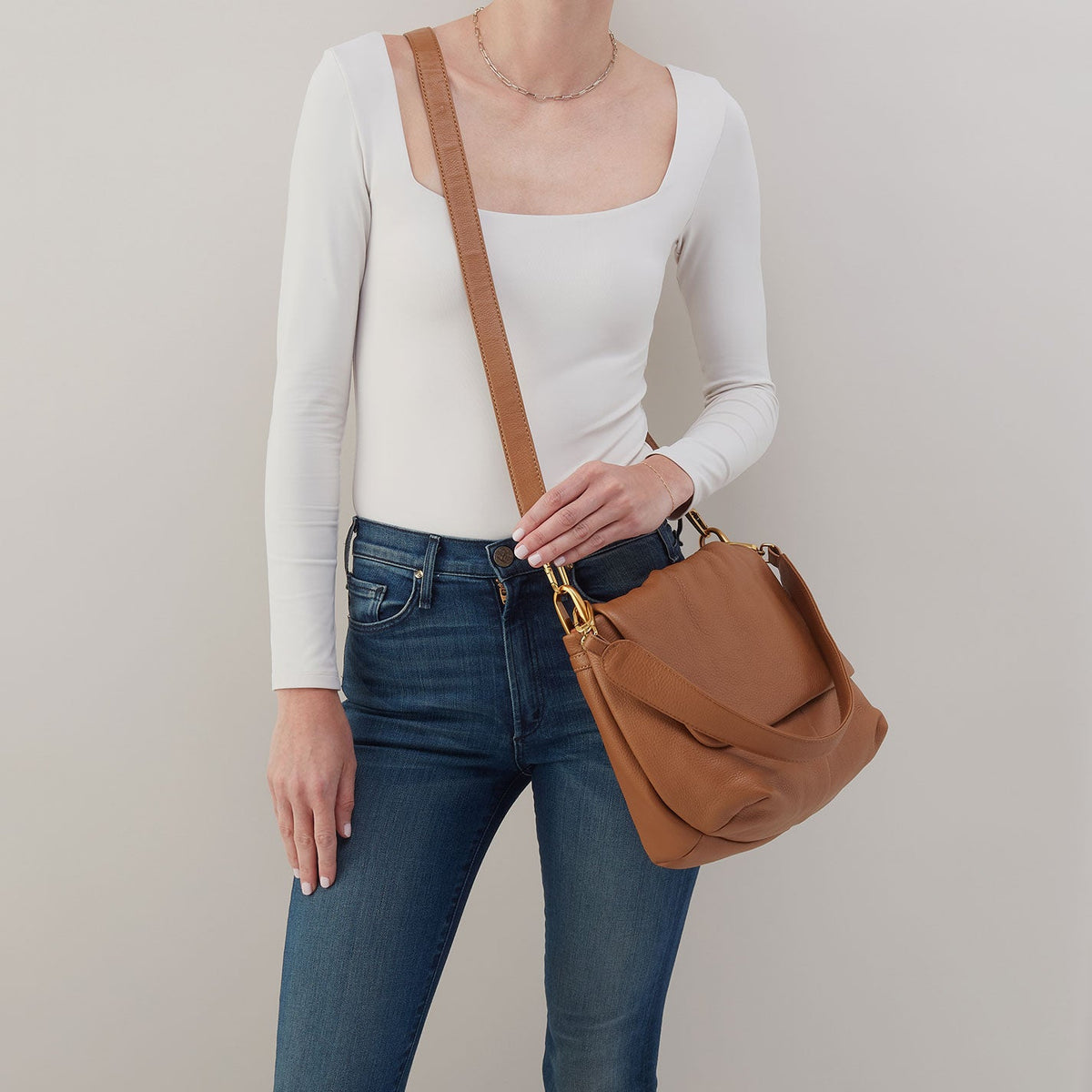 HOBO Trusted - Harley Convertible Shoulder Bag in Pebbled Leather - Warm Honey