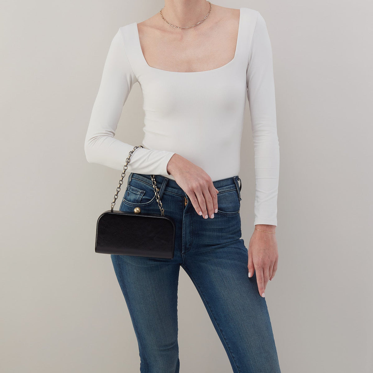 HOBO Premium - Lauren Minaudiere In Polished Leather - Black