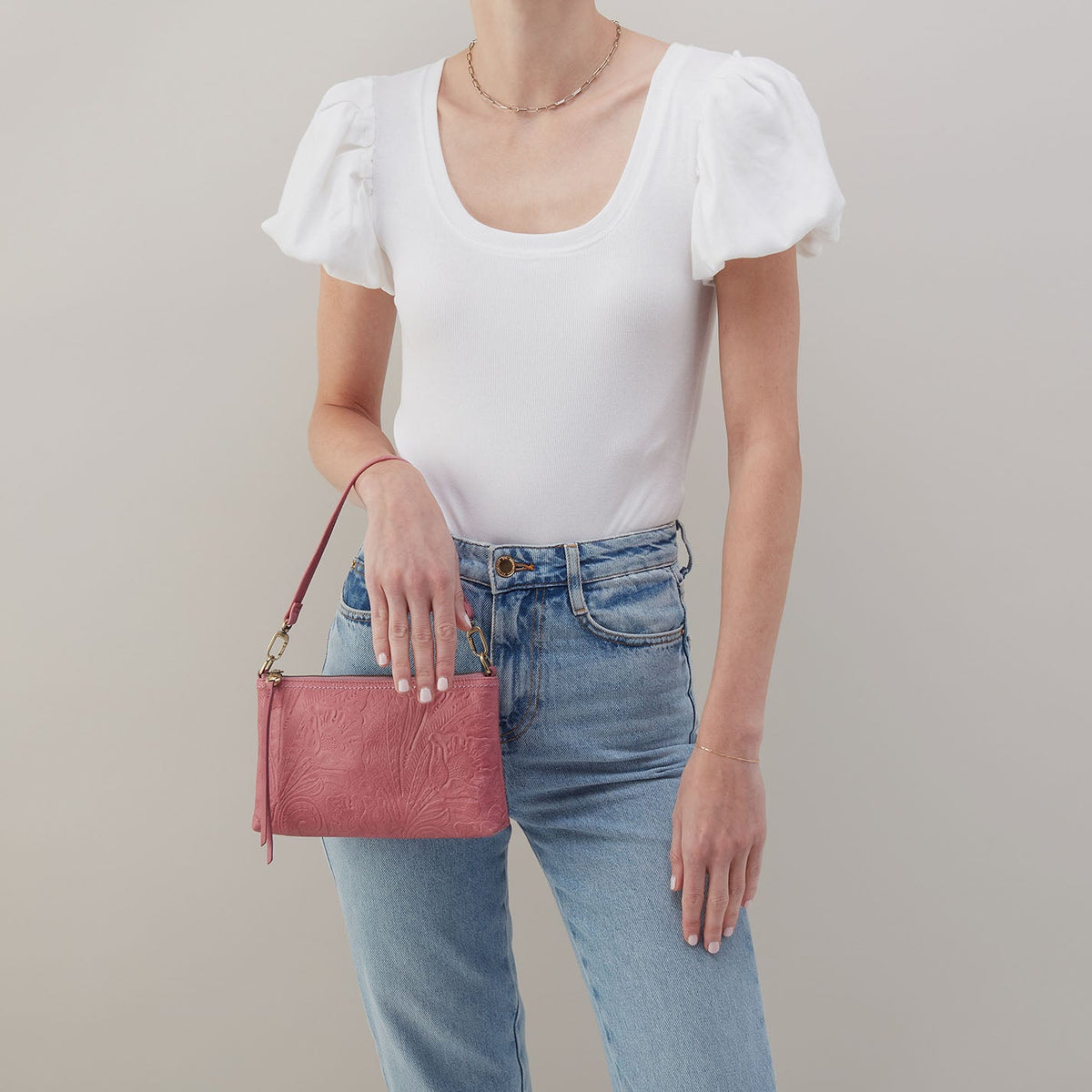 HOBO Featured - Darcy Crossbody In Tooled Embossed Leather - Mauve Tooled Emboss