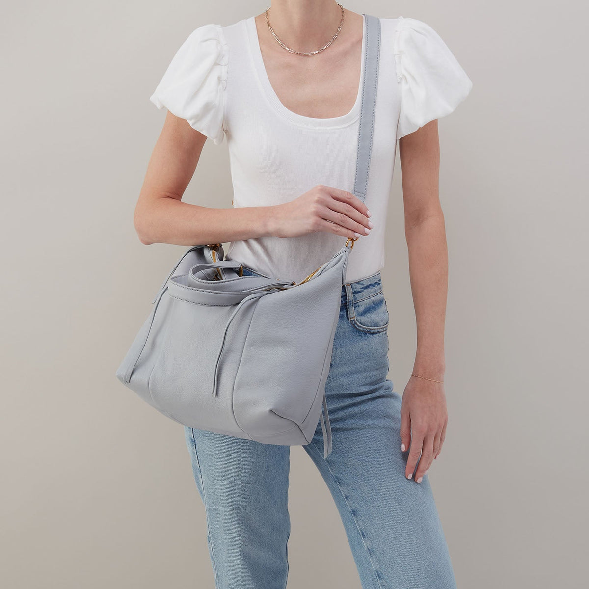 HOBO Best Price - Harley Satchel In Pebbled Leather - Blue Pearl