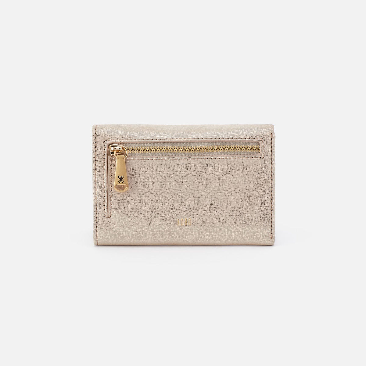 HOBO Trending - Jill Trifold Wallet In Metallic Leather - Sand Shimmer