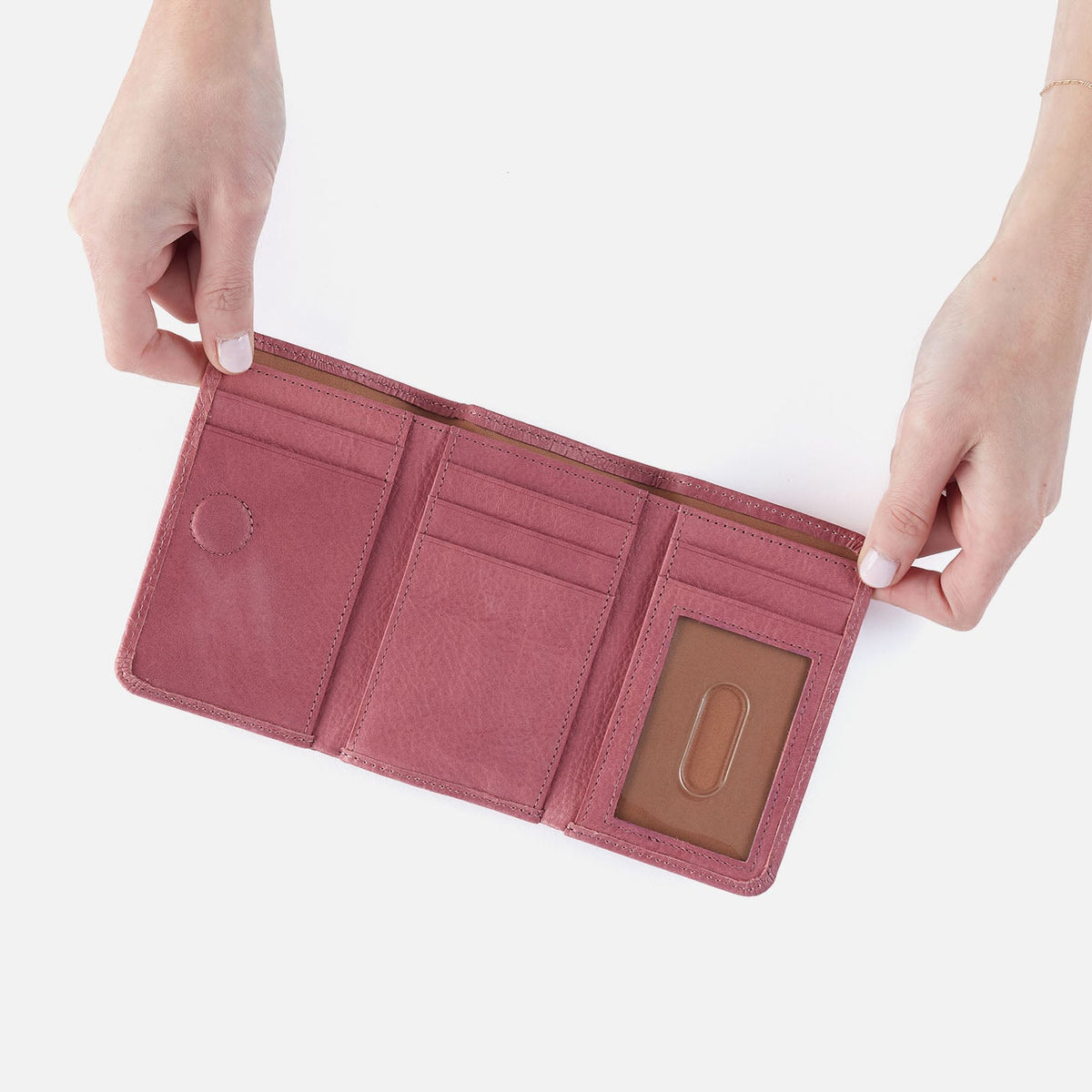 HOBO Customer Favorite - Jill Trifold Wallet In Tooled Embossed Leather - Mauve Tooled Emboss