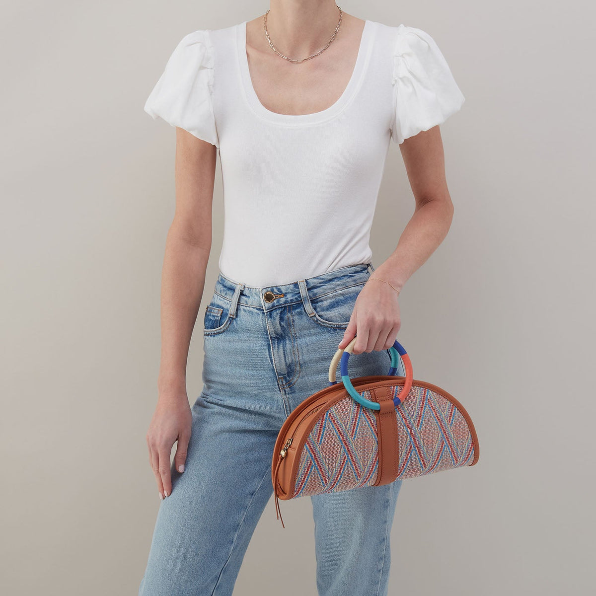 HOBO Trusted - Luna Clutch In Multi Weave With Leather Trim - Sunset Raffia