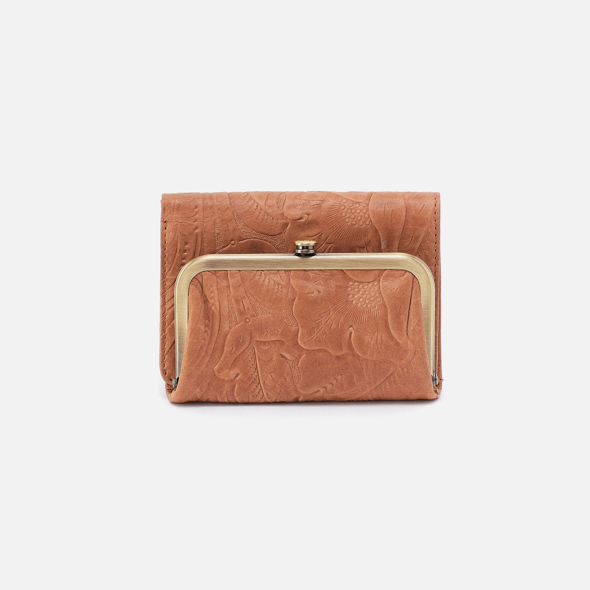 HOBO Latest - Robin Compact Wallet In Tooled Embossed Leather - Saddle Tooled Emboss