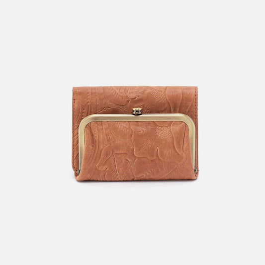 HOBO Latest - Robin Compact Wallet In Tooled Embossed Leather - Saddle Tooled Emboss