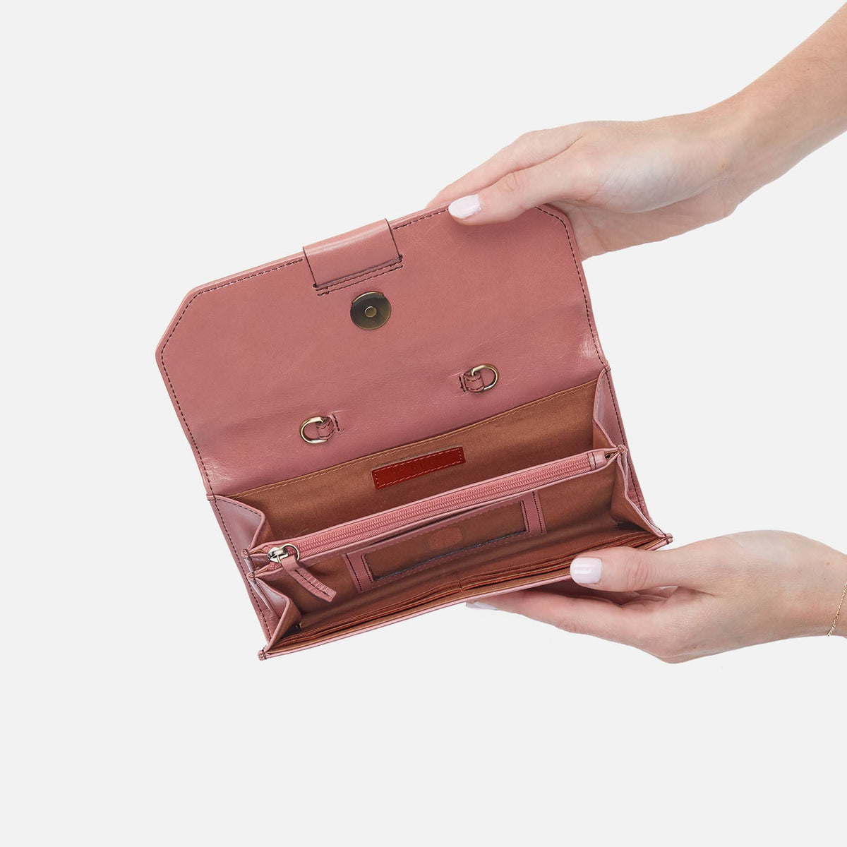 HOBO Top Pick - Romy Wallet Crossbody In Polished Leather - Rose