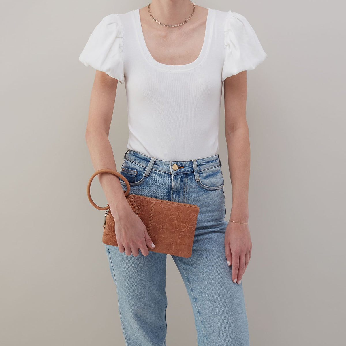 HOBO Discount - Sable Wristlet In Tooled Embossed Leather - Saddle Tooled Emboss