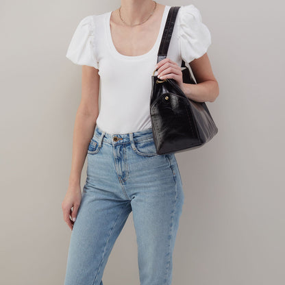 HOBO Discount - Seneca Shoulder Bag In Polished Leather - Black