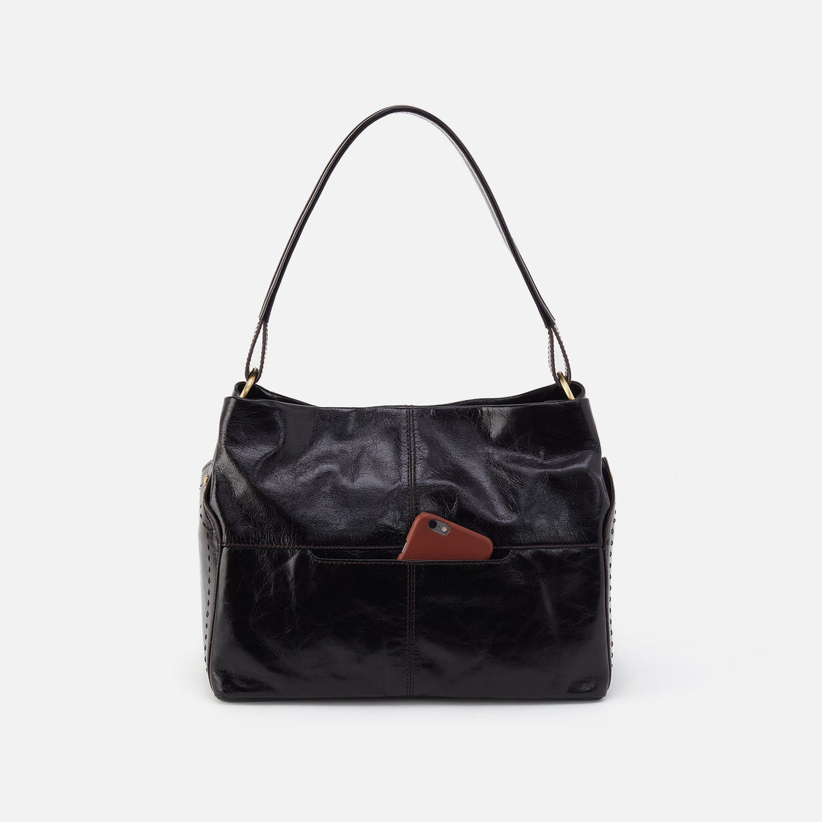 HOBO Discount - Seneca Shoulder Bag In Polished Leather - Black