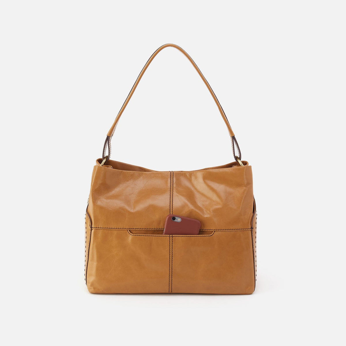 HOBO Essential - Seneca Shoulder Bag In Polished Leather - Natural