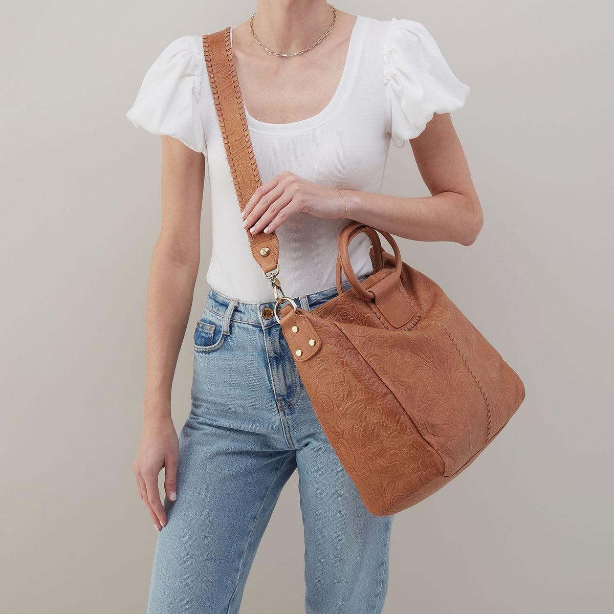 HOBO Exclusive - Sheila Large Satchel In Tooled Embossed Leather - Saddle Tooled Emboss