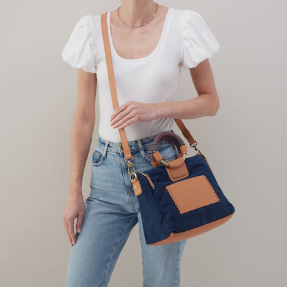 HOBO Hot Sale - Sheila Medium Satchel In Denim Fabric - Dark Denim