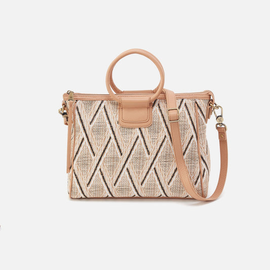 HOBO Essential - Sheila Medium Satchel In Multi Weave With Leather Trim - Cream Raffia