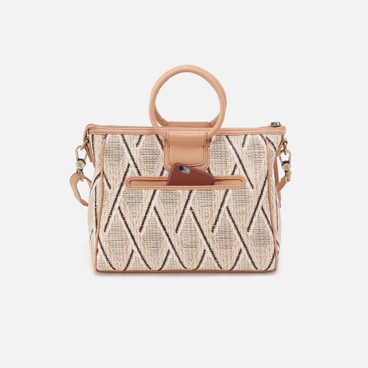 HOBO Essential - Sheila Medium Satchel In Multi Weave With Leather Trim - Cream Raffia