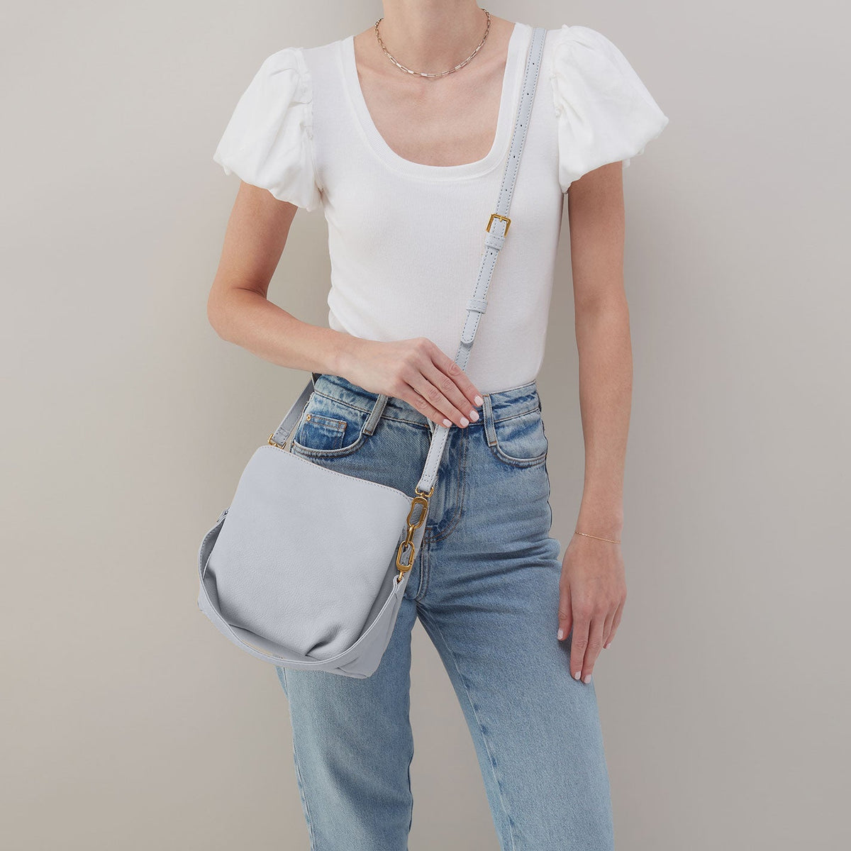 HOBO New - Starr Convertible Shoulder Bag in Pebbled Leather - Blue Pearl