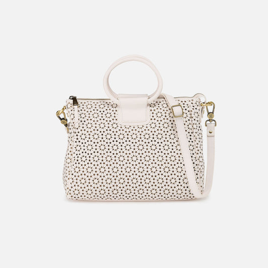 HOBO Classic - Sheila Medium Satchel In Perforated Leather - Ecru Daisy Perf