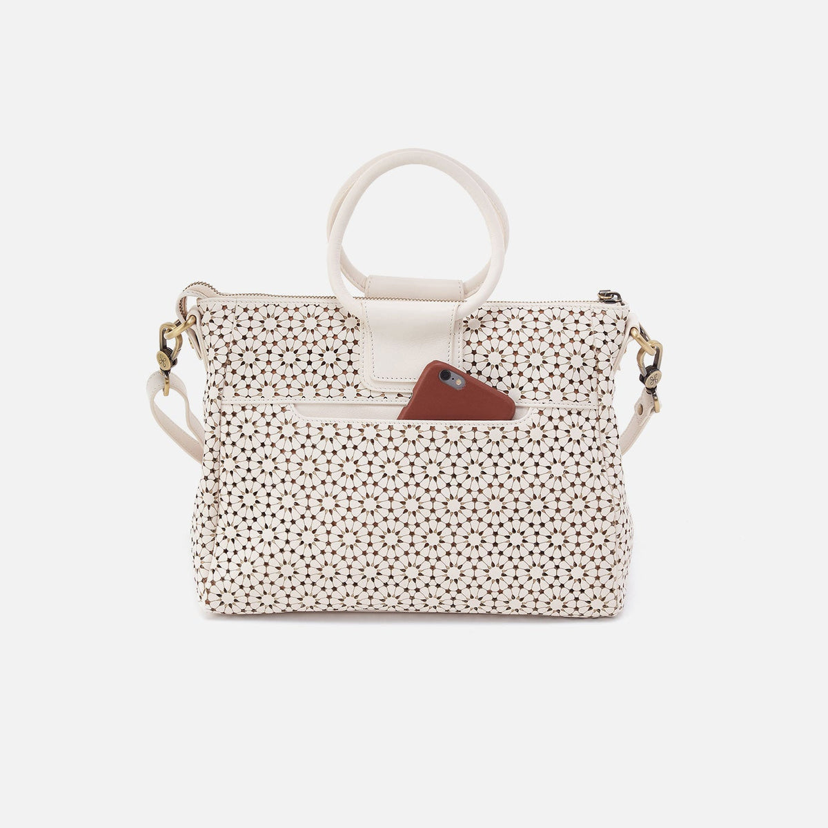HOBO Classic - Sheila Medium Satchel In Perforated Leather - Ecru Daisy Perf