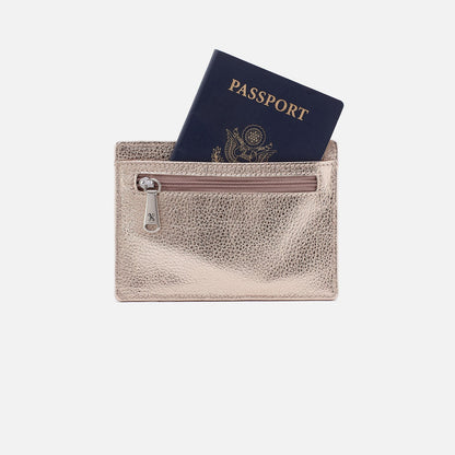 HOBO Best Seller - Euro Slide Card Case In Metallic Leather - Cameo Quartz