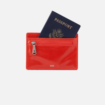 HOBO Essential - Euro Slide Card Case In Polished Leather - Grenadine