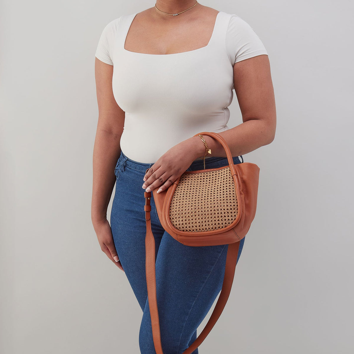 HOBO Featured - Margot Satchel In Pebbled Leather - Burnished Caramel Caning