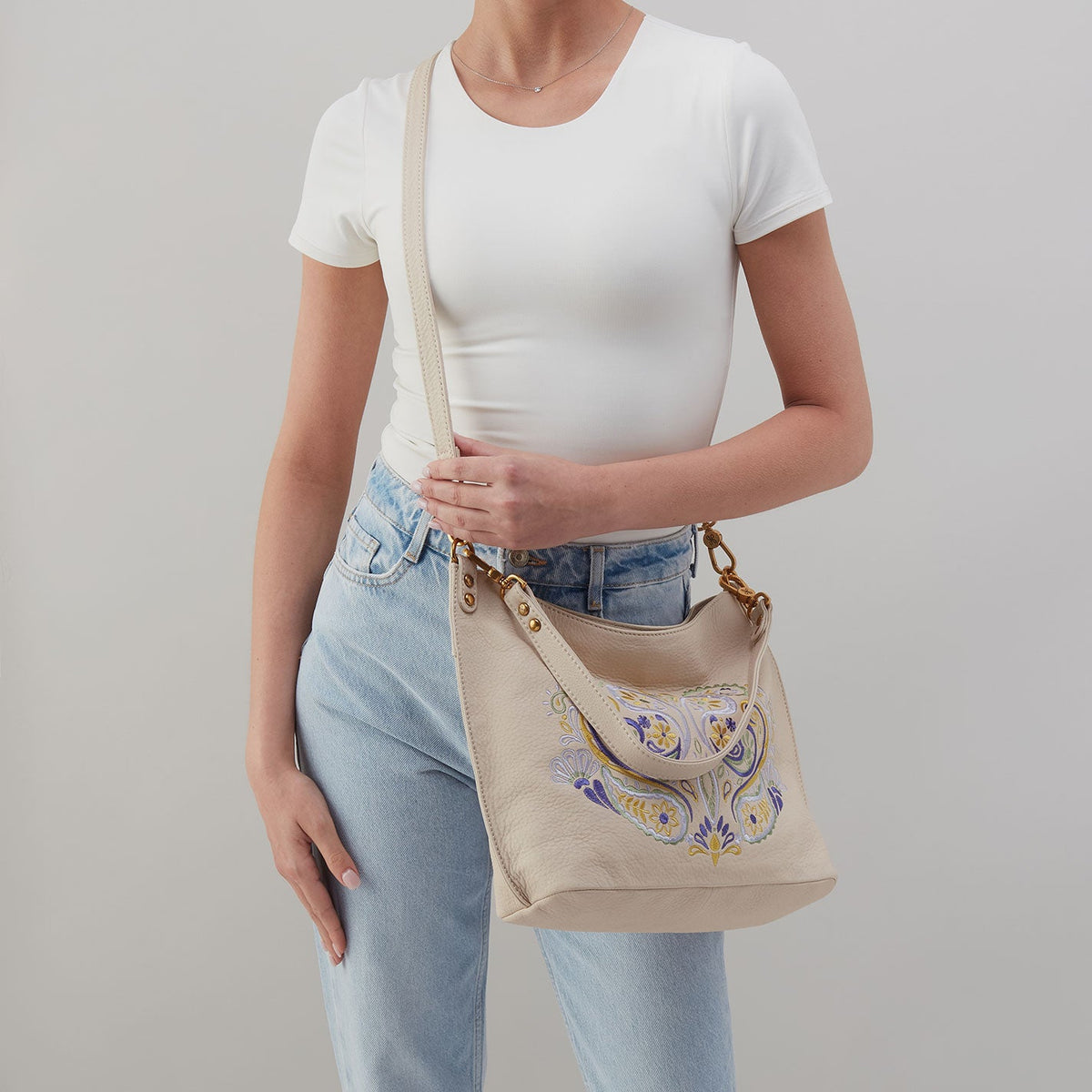 HOBO Best Seller - Pier Shoulder Bag In Pebbled Leather - Embroidered Birch